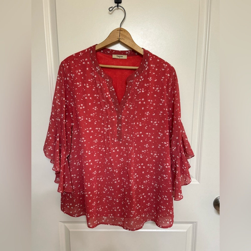 Timeson Pink/Red Blouse with White Floral Pattern